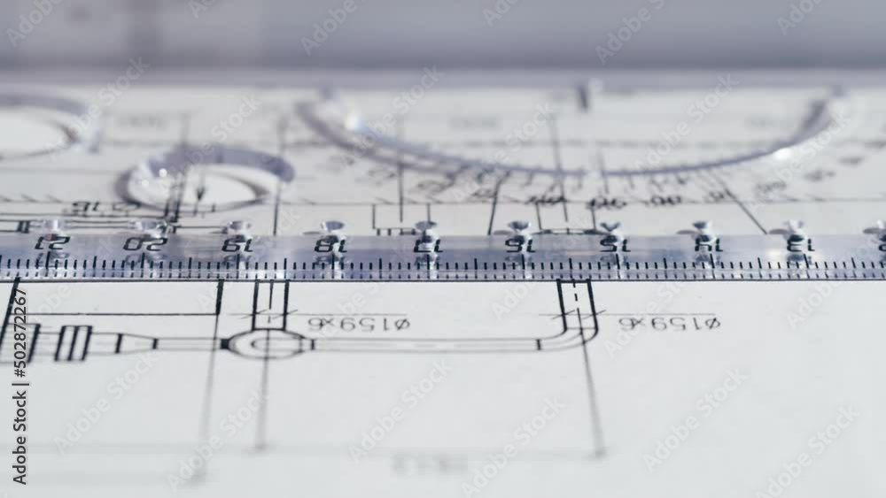 Plan blueprint close-up. Architect designer drawing, professional engineer working, interior creator making architectural house project, drafting building. 