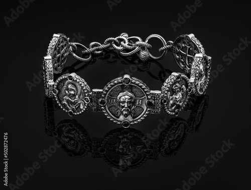 orthodox bracelet with the image of Christ on a black background