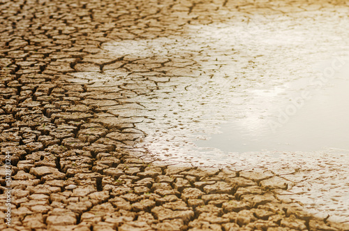 Dried lake and river on summer, Water crisis at thailand and Climate change or drought concept.