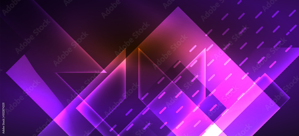 Background neon glowing lines and geometric shapes. Lights in the dark wallpaper for concept of AI technology, blockchain, digital, communication, 5G, science Background neon glowing lines and geometric shapes. Lights in the dark wallpaper for concept of AI technology, blockchain, digital, communication, 5G, science