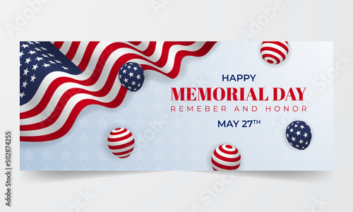 Hapy Memorial Day 27th May flag illustrtion banner with decorative background
