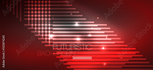 Background wallpaper neon glowing lines and geometric shapes. Dark wallpaper for concept of AI technology, blockchain, communication, 5G, science, business and technology