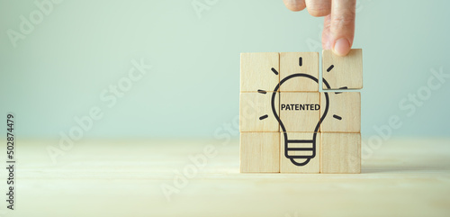 Copyright or patent concept, intellectual property. Patented brand identity license product copyright. Granting of a property right by a sovereign authority to an inventor.