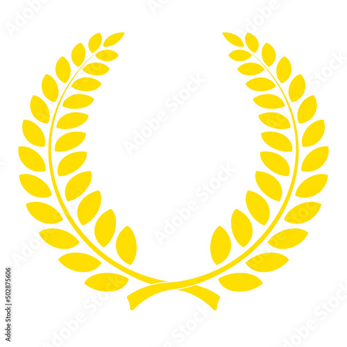 Golden color laurel wreath floral heraldic element, heraldic coat of arms decorative logo, victory symbol