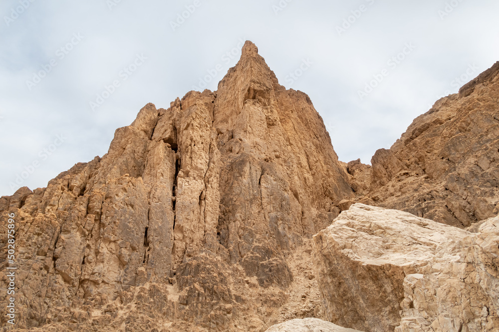 Mountains  of stone desert near the Tamarim stream on the Israeli side of the Dead Sea near Jerusalem in Israel