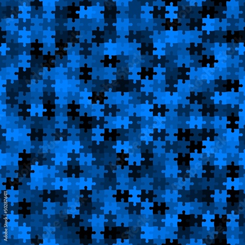 Azure blue puzzle background, banner, texture. Vector jigsaw section template
