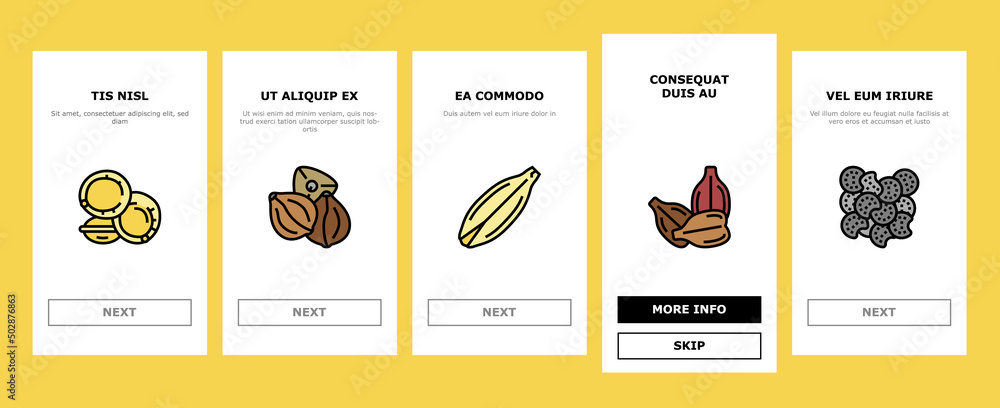 Seed Plant Agriculture Culture Onboarding Mobile App Page Screen Vector. Amaranth And Sunflower, Sesame Flax, Chia And Mustard Agricultural Seed. Vegetable Fruit Growing Vitamin Product Illustrations