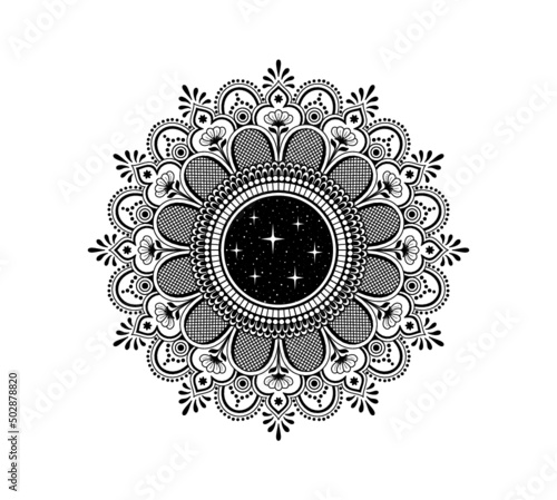 black and white space mandala, vintage ornamental
