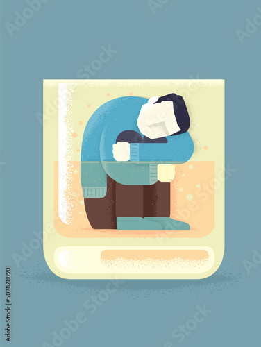Man Lonely Whiskey Glass Illustration