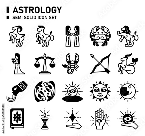 Astrology semi solid icon set. Zodiac icon set. photo