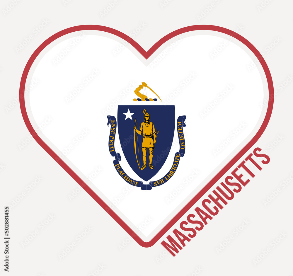 Massachusetts heart flag badge. Made with Love from Massachusetts logo. Flag of the US state in a heart shape. Vector illustration. Massachusetts heart flag badge. Made with Love from Massachusetts logo. Flag of the US state in a heart shape. Vector illustration.