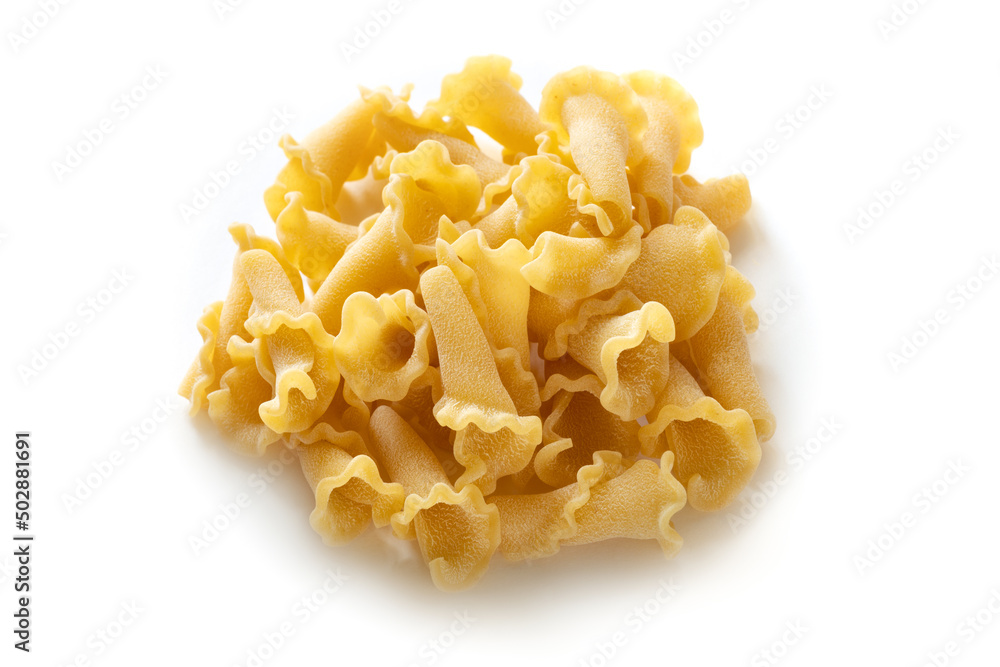 Traditional Italian pasta campanelle isolate on white background