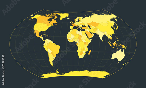 World Map. Wagner projection. Futuristic world illustration for your infographic. Bright yellow country colors. Elegant vector illustration.