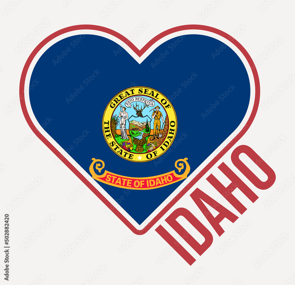 Naklejka premium Idaho heart flag badge. Made with Love from Idaho logo. Flag of the US state in a heart shape. Vector illustration.
