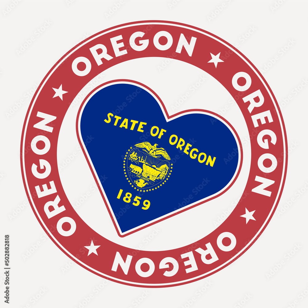 Oregon heart flag badge. From Oregon with love logo. Support the us state flag stamp. Vector illustration.