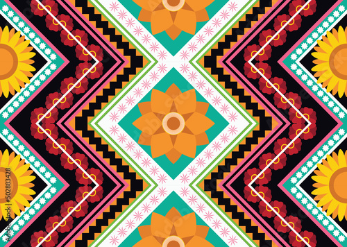 Wallpaper Mural Abstract ethnic geometric flower pattern design pattern for background,fabric,wrapping,clothing,carpet,wallpaper,clothing,wrapping,batik,fabric Torontodigital.ca