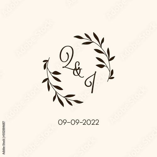 Monogram QI wedding logo natural elegant design