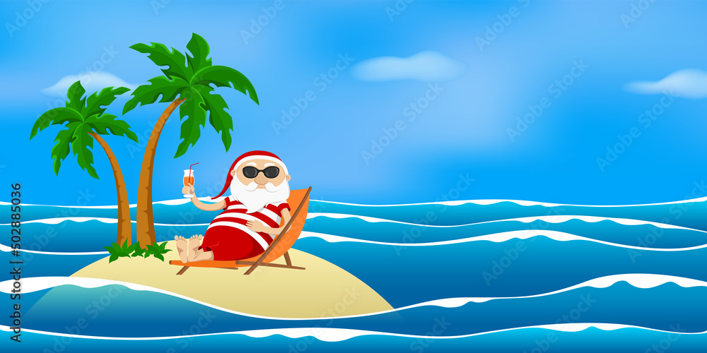 custom made wallpaper toronto digitalSanta resting on desert island in deck chair and drinking juice. Vector illustration.