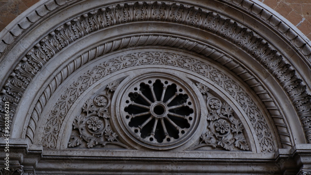 Impressively fine medieval stone carving on the façade