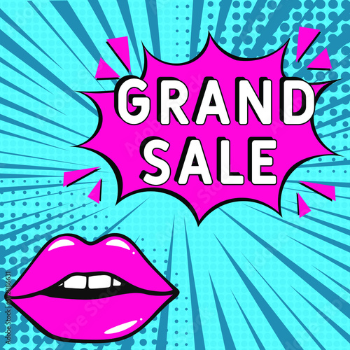 Grand sale. Comic book explosion with text - Grand sale. Vector bright cartoon illustration in retro pop art style. Can be used for business, marketing and advertising. Banner flyer pop art