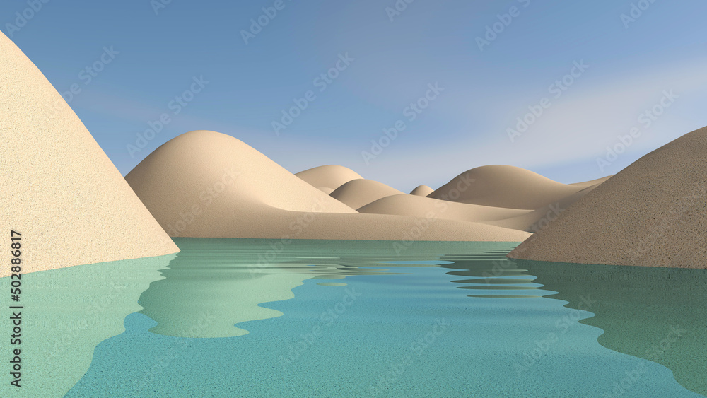 Naklejka premium Desert with sky background. 3D illustration, 3D rendering 