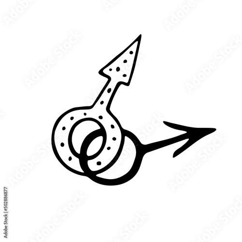 Vector two crossed symbols of mars. Male gender symbols in doodle style, isolated. Man love combinations. LGBT, gay love, pride, bisexual, homosexual icons