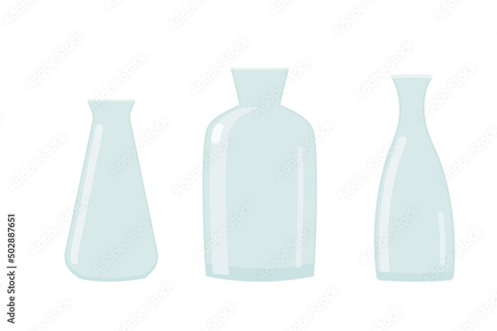 Set of glass vases for flowers. Cartoon glass bottles. Isolated vector illustration Set of glass vases for flowers. Cartoon glass bottles. Isolated vector illustration