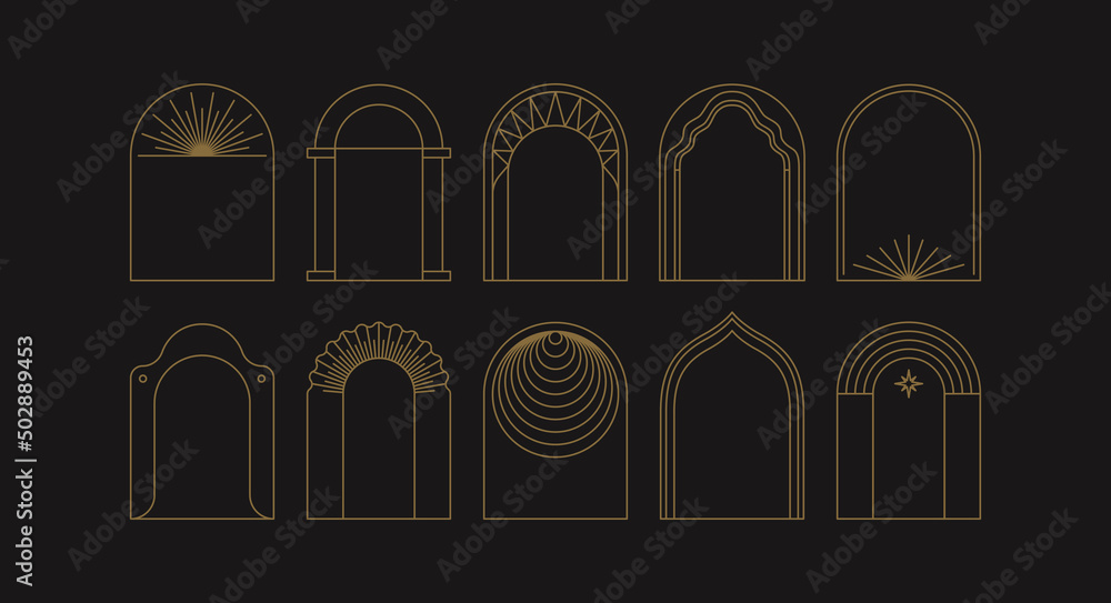 Vector set of design elements and illustrations in simple linear style - boho arch logo design elements - obrazy, fototapety, plakaty 
