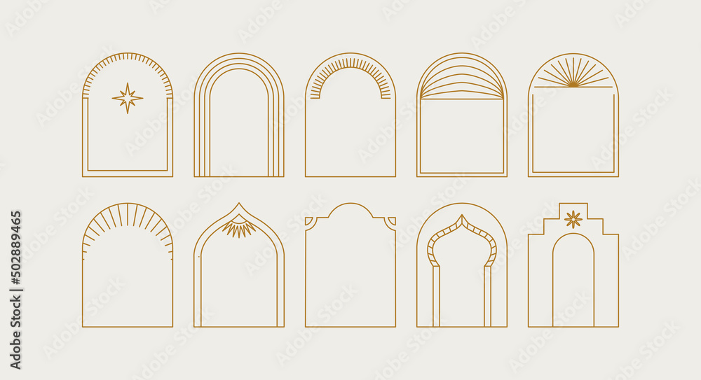 Vector set of design elements and illustrations in simple linear style - boho arch logo design elements - obrazy, fototapety, plakaty 