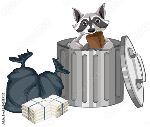 Trashcan full of dirty bags and plastic