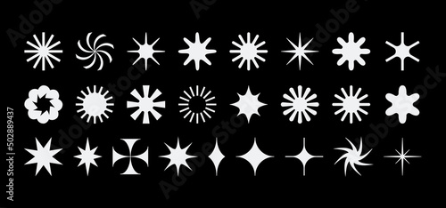Vector set of minimalist brutalist design elements, futuristic shapes and geometric figures and stars - abstract background elements