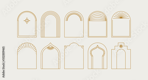 Vector set of design elements and illustrations in simple linear style - boho arch logo design elements
