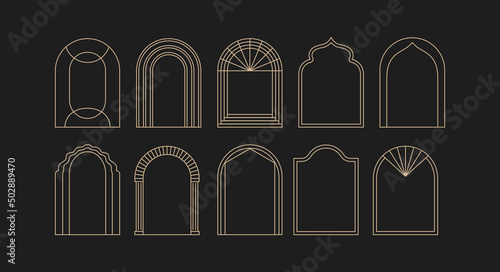 Vector set of design elements and illustrations in simple linear style - boho arch logo design elements