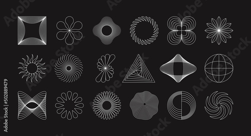 Vector set of minimalist brutalist design elements, futuristic shapes and geometric figures with copy space for text - abstract background elements