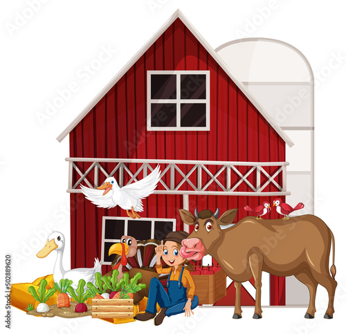 Farming theme with farmer and animals
