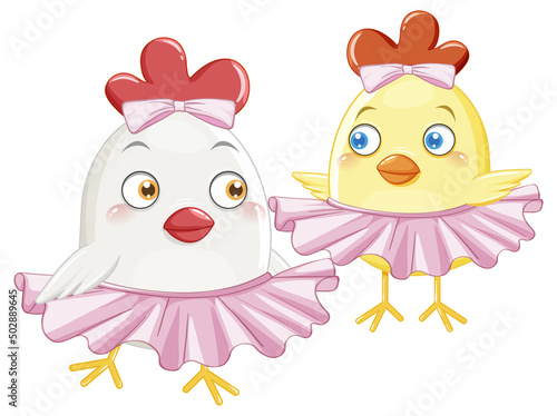 Little chickens in pink skirts