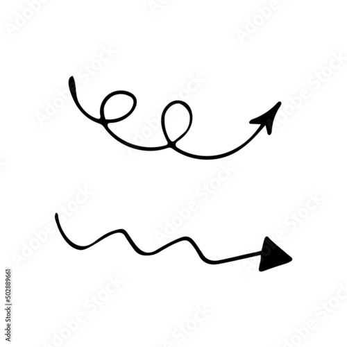 curvy arrows set. direction indicator collection. vector illustration hand drawn in doodle line art style. monochrome, scandinavian, minimalism. icon, sticker.