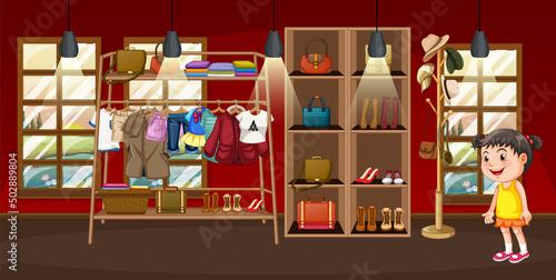 Scene with girl shopping clothes