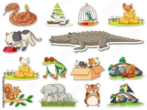 Sticker set of cartoon wild animals