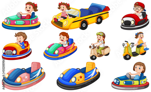 Set of kids riding Go-Kart