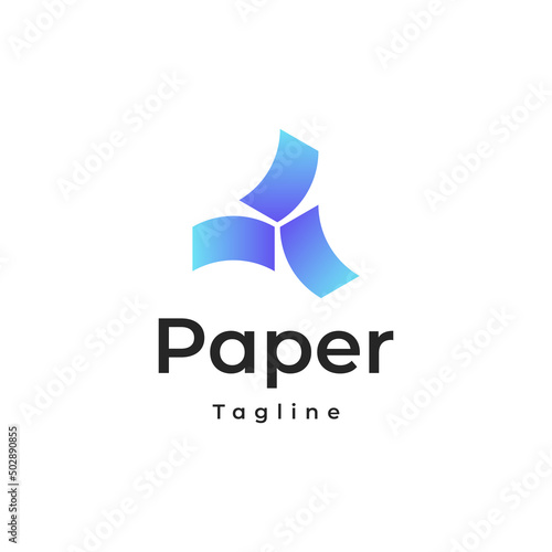 rotating three paper logo with blue gradient color style 
