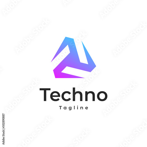Blockchain Logo Template. Technology Vector Design. Cryptocurrency Illustration. Outstanding professional elegant trendy awesome artistic purple gradient color blockchain icon logo.