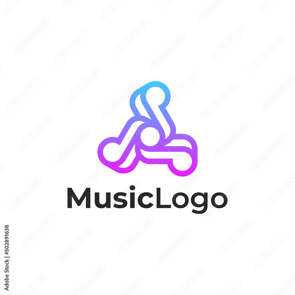 music gradient colorful line outline logo design template. triple note music logo music gradient colorful line outline logo design template. triple note music logo