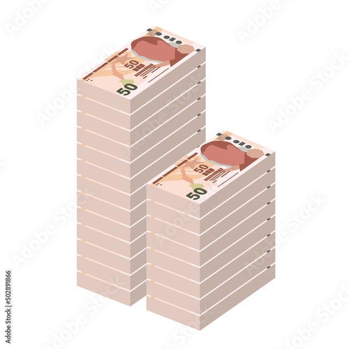 Turkish Lira Vector Illustration. Turkey money set bundle banknotes. Paper money 50 TRY. Flat style. Isolated on white background. Simple minimal design.