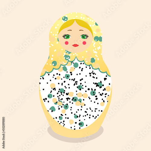 Russian Matryoshka. Traditional Russian folklore dolls with big eyes and lips. Babushka doll with hohloma, traditional painted floral pattern. Hand drawn vector illustration