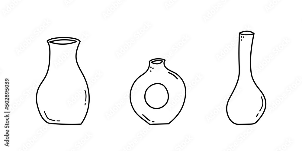 Set of hand drawn line art vases. Doodle clay pottery collection. Isolated vector illustration Set of hand drawn line art vases. Doodle clay pottery collection. Isolated vector illustration