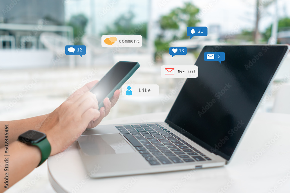 Play social media on your laptop with the communication icon. Play social media on your laptop with the communication icon.