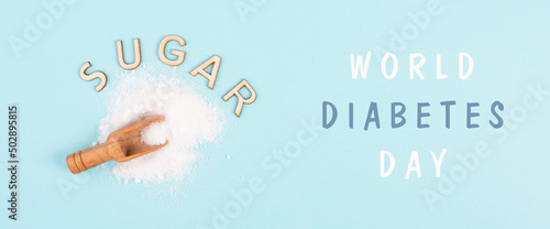 Shovel with white refined sugar,  world diabetes day, insulin resistent, unhealthy food, addiction to sweets, health problems
 photo