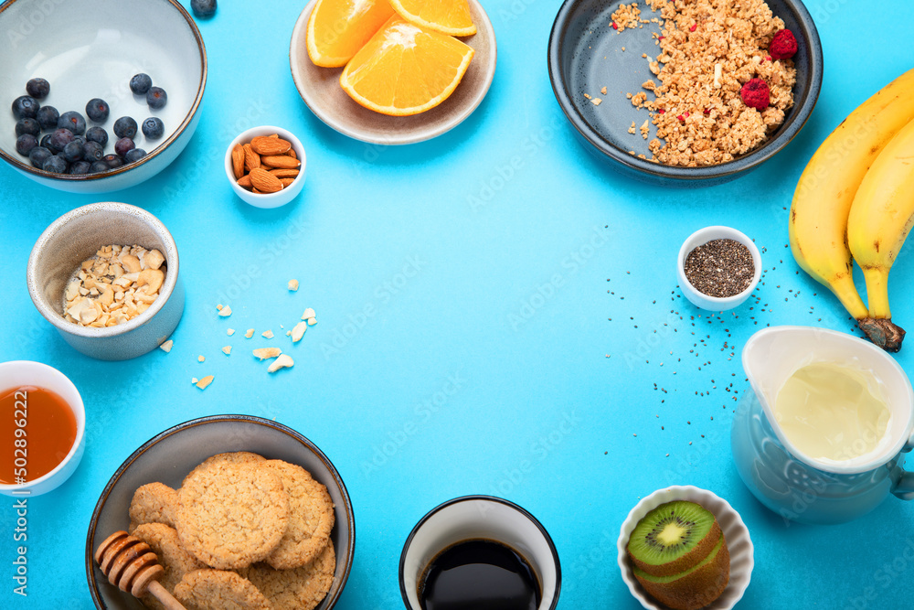 Healthy breakfast on colourfull background. Healthy breakfast on colourfull background.