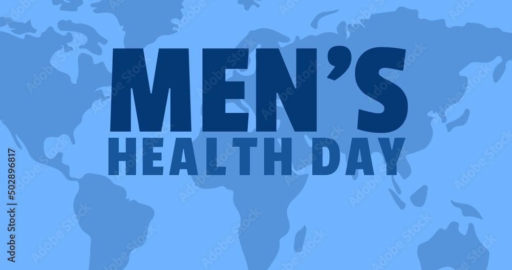 Vector image of men's health day text over world map